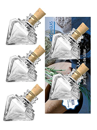 Vitrea 20 Mini Glasflaschen 15ml mit in Diamant-Form mit Korkverschluss zum Selbstbefüllen von Vitrea