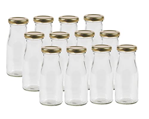 Vitrea 24 leere Glasflaschen Flaschen 150ml EPI mit Schraub-Deckel Gold zum selbst befüllen von Milchflaschen, Saftflaschen, Smoothie Flaschen TO43 0,15l von Vitrea