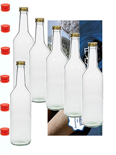 Vitrea 6 Leere Glasflaschen 1000ml 1 Liter Geradh mit Schraubverschluss ROT zum Selbstbefüllen von Vitrea
