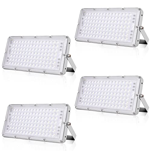 Viugreum 4 PACK Led Fluter 100w, Ultradünn Flutlicht Kaltweiß 6000K, Superhell 10000Lm Mit 105Leds (Smd 2835), IP66 Wasserdicht Aussenstrahler für Garten, Garage, Sportplatz, Hotel ect von Viugreum