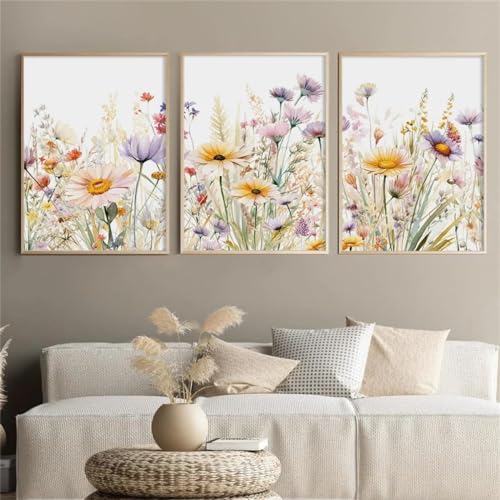 3-teiliges Premium Poster Set, Aquarell Floral Bilder Wanddekoration Leinwand Kunstposter, Stilvolle Kunstdrucke für Wohnzimmer Deko (30x40cm) von Viusneun