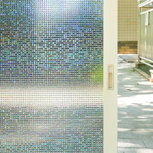 Fensterfolie, Blickdicht Selbsthaftende Sichtschutzfolie Fenster Regenbogen Milchglasfolie Fenster Statisch Haftend Anti UV Sonnenschutzfolie für Büro Wohnzimmer (Mosaik,60 x 200 cm) von Viusneun