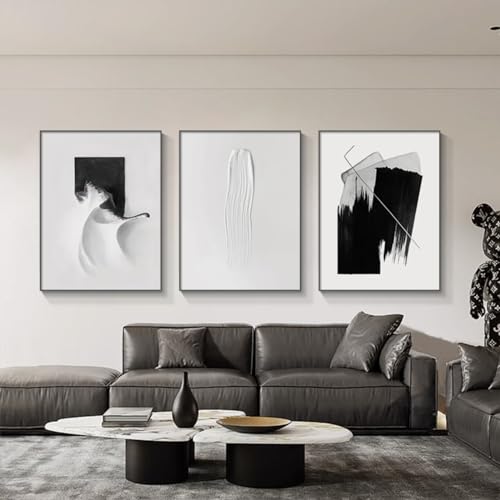 Viusneun 3er Poster Set Schwarz-weiße abstrakte Malerei Modern Leinwandbilder Wandbilder für Wohnzimmer Deko Ohne Rahmen Leinwandbilder, Modern Wandbilder Kunstposter (50x70cm) von Viusneun