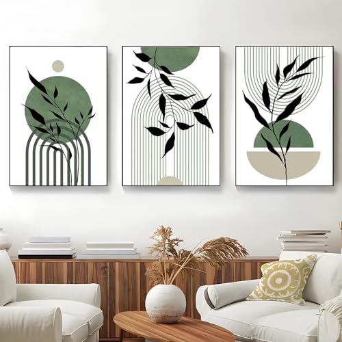 Viusneun 3er Set Premium Poster, Ohne Rahmen Grüne Pflanze Poster Set, Boho Abstrakte Linie Leinwand Wandkunst Bilder, Wandbilder Deko für Wohnzimmer Schlafzimmer (50x70cm) von Viusneun