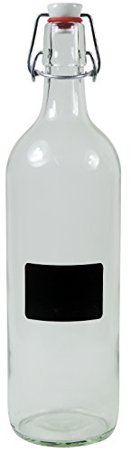 Viva Haushaltswaren - 1 x Glasflasche 1000 ml mit Bügelverschluss aus Porzellan zum Befüllen, als Milchflasche und Saftflasche verwendbar (inkl. Beschriftungsetikett) von Viva Haushaltswaren