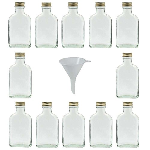 Viva Haushaltswaren - 12 x kleine Glasflasche 100 ml mit Schraubverschluss, als Flachmann, Schnapsflasche & Likörflasche geeignet (inkl. Trichter Ø 7 cm) von Viva Haushaltswaren