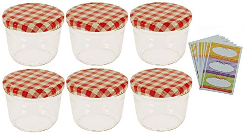 Viva Haushaltswaren #12895# - 6 x kleines Marmeladenglas / Einmachglas 230 ml mit Deckel, Twist-off Gläser Set in Sturzform -als Einweckgläser, Vorratsdosen etc. verwendbar (inkl. Beschriftungsetiketten) von Viva Haushaltswaren