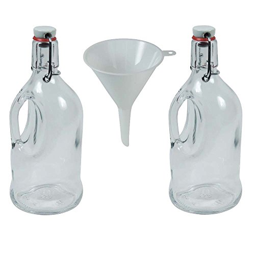 Viva-Haushaltswaren - 2 Glasflaschen / Gallone 500ml mit Bügelverschluss zum Selbstbefüllen inkl. einem weißen Einfülltrichter Ø 9 cm von Viva Haushaltswaren
