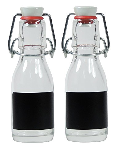 Viva Haushaltswaren - 2 x kleine Glasflasche 100 ml leer mit Bügelverschluss aus Porzellan zum Befüllen, als transparente Saftflasche und Ölflasche verwendbar (inkl. 2 Beschriftungsetiketten) von Viva Haushaltswaren