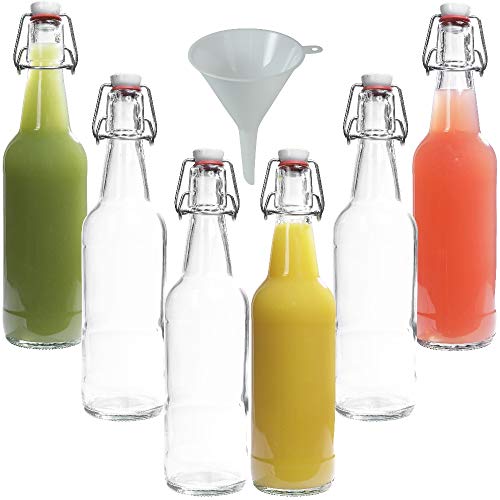 Viva Haushaltswaren - 6 x Glasflasche 500 ml mit Bügelverschluss aus Porzellan zum Befüllen, als Milch-, Saft- und Likörflasche verwendbar (inkl. Trichter Ø 9,5 cm) von Viva Haushaltswaren