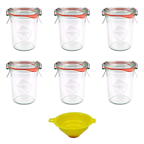 Viva Haushaltswaren - 6 x Mini Weckglas/Einmachglas 160 ml mit Deckel in Sturzform, leeres Rundrandglas zum Einkochen - als Marmeladenglas, Dessertglas (inkl. Klammern, Ringen & Trichter) von Viva Haushaltswaren