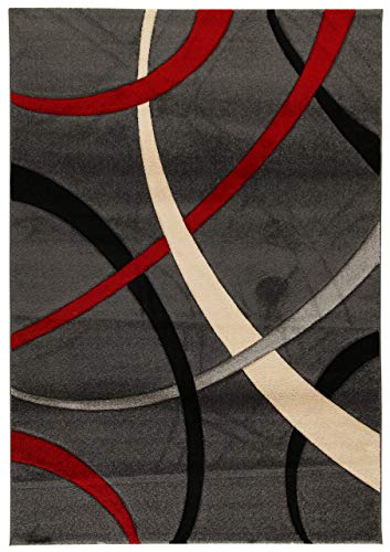 VIVA Terra Teppich, Synthetikfaser, grau/rot, 120 x 170 x 2,04 cm von VIVA