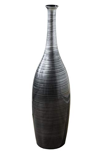 Vase Deko Bodenvase Dekoration Fiberglas Delgada, Schwarz Silber 80 x 18 cm von Vivanno