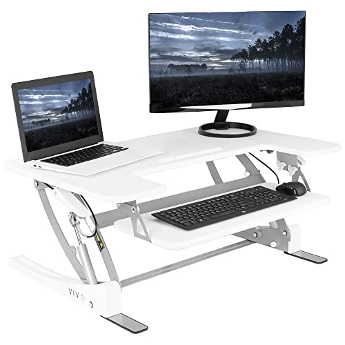 VIVO Height Adjustable 36 inch Stand up Desk Converter, Quick Sit to Stand Tabletop Dual Monitor Riser Workstation, White, DESK-V000VW… von VIVO