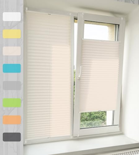 Vkele Plissee ohne Bohren Klemmfix,Beige 55x180cm(BXH), Jalousie Easyfix Faltrollo mit Klemmträger Sonnenschutz und Sichtschutz lichtdurchlässig Rollo für Fenster & Tür von Vkele