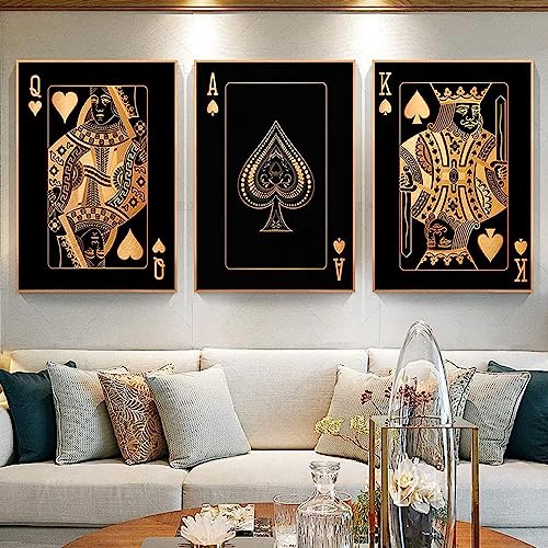 Vnook 3 Stück Spielkarte Leinwanddrucke Poster Moderner Stil Kreative Schwarz Goldene Wandkunst Bild for Wohnzimmer Home Decor Rahmenlos (Color : A, Size : 40x50cm) von Vnook