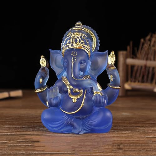 Vnook Hindu-Gott Lord Ganesha Statue, indischer religiöser Ganpati Elefant Gott Kristallharz Ganesh Statue Idol Buddha Figur for Tempeldekoration [Energieklasse A] (Color : Blue) von Vnook