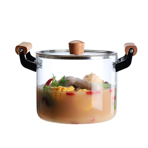 Vnook Klarglas-Kochtopf, Multifunktions-Glaskochgeschirr mit Deckel und Griff, hitzebeständig, Glastopf, Suppentopf for Nudeln, Nudeln, Suppe, Milch [Energiestufe A] (Size : 3L) von Vnook