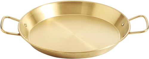 Vnook Kochgeschirr Bratpfanne Edelstahl Küche Spanien Spiegeleier Paella-Pfanne Antihaft-Pfanne Mit Doppelgriff Paella-Basis Flache Grillpfanne Bratpfanne Bratpfannen (Color : Gold, Size : 34cm) von Vnook