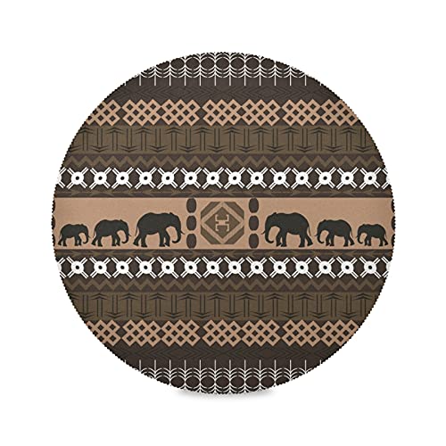 Afrika Geschenk Tier Elefant Platzsets Runde Tischsets Abwaschbar 1/4/6 Set， Hitzebeständig Platzdeckchen 39cm für Heim Speisetisch Küche von Vnurnrn