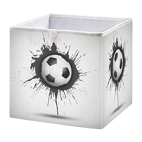Vnurnrn Fußball Fußball Schwarz Weiß Kleidung Spielzeug Box Faltbare offene Aufbewahrungsboxen Organizer großer Kapazität mit Deckel für zu Hause von Vnurnrn