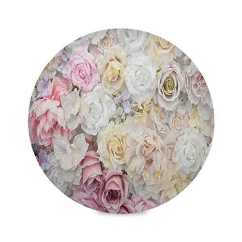 Kunst rosa Rose Blume Platzsets Runde Tischsets Abwaschbar 1/4/6 Set， Hitzebeständig Platzdeckchen 39cm für Heim Speisetisch Küche von Vnurnrn