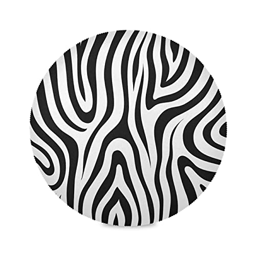 Kunst schwarz weißes Zebra Tierhaut Platzsets Runde Tischsets Abwaschbar 1/4/6 Set， Hitzebeständig Platzdeckchen 39cm für Heim Speisetisch Küche von Vnurnrn