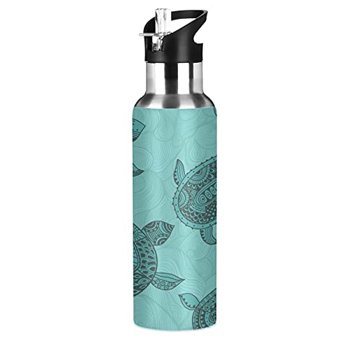 Vnurnrn Niedliches Geschenk Schildkröte Schildkröte Tier Trinkflasche Wasserflasche mit Strohhalm 600ML, Thermosflasche Vakuumisolierte aus Edelstahl 18/8, BPA-frei für Kinder Sport Wandern Schule von Vnurnrn