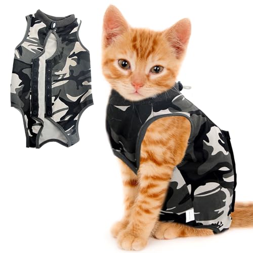 Voarge Recovery Suit Katze, Katzenbody Nach Op Anti-leckende, Verhindern Lecken Nach der Operation Tragen Weaning und Warmhalte Recovery Tuch Anzug für Katzen Hunde(M,Tarnung) von Voarge