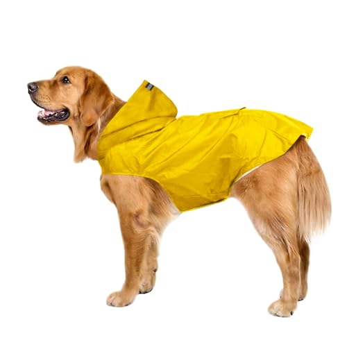 Voarge Regenmantel für Hunde, Regenmantel für mittelgroße und große Hunde mit Kapuze, Regenponcho mit und reflektierendem Streifen für kleine mittelgroße Hunde (6XL, Gelb) von Voarge