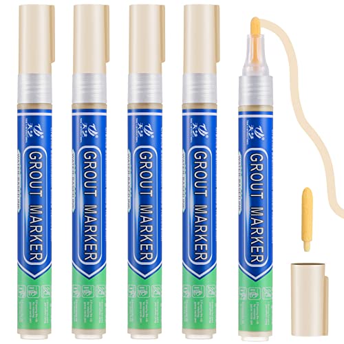 5 Stück Beige Fugenstift，Fugenmörtel Fliesen Stift Fugen Stift Wasserfest，fliesen Fugen Reparatur Mit Ersatzspitze，fugenstift Beige Wasserfest Fliesen Für Wiederherstellung Wand Boden Badezimmer von Vokmon