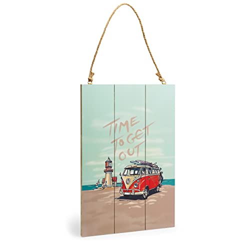 Volkswagen 1H2087002C Holzschild T1 Bulli Motiv Schild Strand Wandbild, Time to get out von Volkswagen