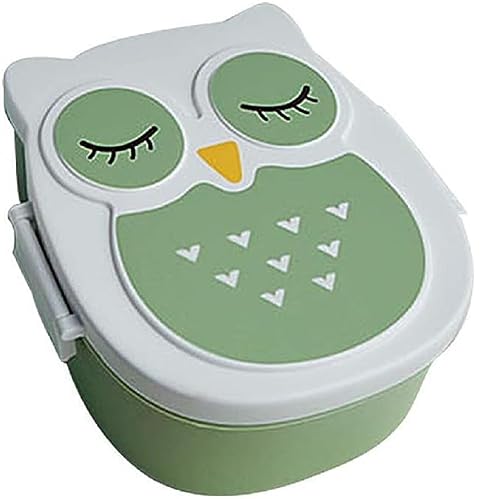 VollfitYYu Brotdose Bento Box mit 3 Fächern Tragbar Lunchbox Cartoon Eule Snackbox Brotzeitbox für Kindergarten Schule Arbeit Picknick Reise (Grün) von VollfitYYu