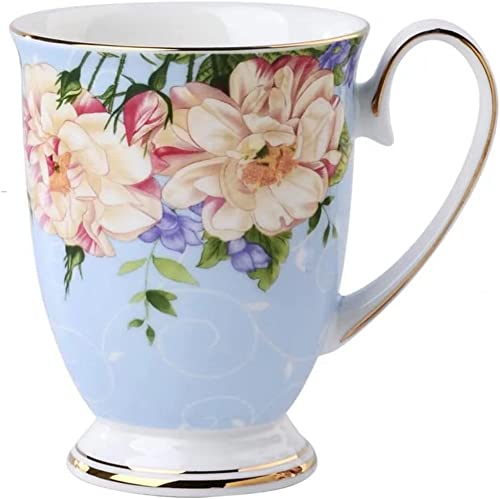 VollfitYYu Kaffeetasse Kaffeebecher aus Porzellan,300ml Keramiktasse Blumenmotiv Teetasse mit Griff Milchbecher Kakaobecher Muslitasse Für Zuhause Büro Café (Blau) von VollfitYYu