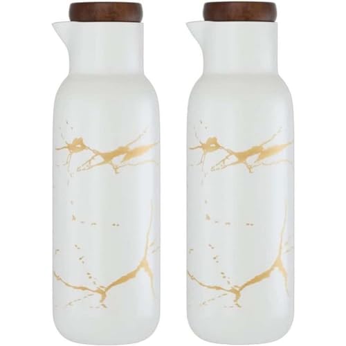 VollfitYYu Marmor Optik Keramik Ölspender 2er Set Ölflasche Essigspender 380ml Olivenöl Behälter Öl Essig Spender für Küche Restaurant BBQ (Weiß) von VollfitYYu