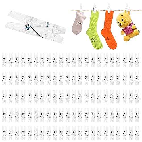 VooGenzek 110 Stück Mini Transparent Clips, Mini Kunststoff Hängen Federclips, Kleine Wäscheklammern Transparent, Plastik Fotoklammern, für Bastelprojekte Fotos zum Aufhängen von VooGenzek