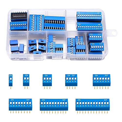 VooGenzek 40 Stück 1 2 3 4 6 8 10 12 Pin Zweireihiger DIP-Schalter, 2.54mm Rutschtyp Roter Kippschalter, für Schaltkreis-Breadboards PCB (Blau) von VooGenzek