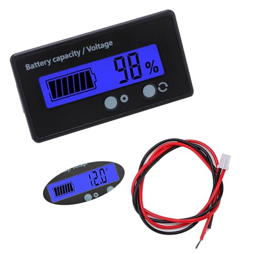 VooGenzek Batteriekapazitäts-Voltmeter-Monitor, Universelle Blei-Säure-Lithium Batterie-Status-Anzeige Tester Voltmeter Monitor, LCD-Display, DC 12V 24V 36V 48V Batteriemessgerät (Blau Licht) von VooGenzek