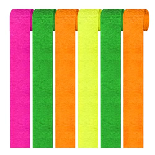 Vsosfiza 6er Set Krepppapier Fluoreszierendes kreppbänder zum Aufhängen, Dekoration für Geburtstagspartys, Hochzeiten, Festivals Party Dekoration(4.5 cm x 25 m) von Vsosfiza