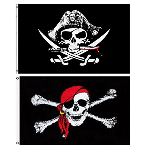 Vsosfiza 2 Stück Jolly Roger Piraten Flagge Schädel Flagge,Piraten Party Dekorationen - 90x150cm von Vsosfiza