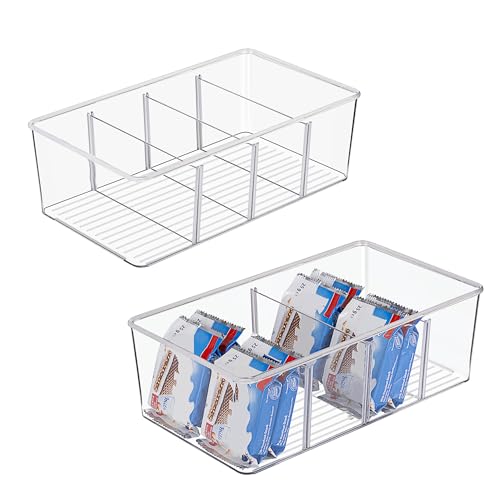 Vtopmart 2er Set Kühlschrank Organizer mit 4 Fächern, BPA-Freie Küche Stapelbarer Lebensmittelaufbewahrungsbox für Teebeutel,Snacks,Gewürze,Durchsichtig von Vtopmart