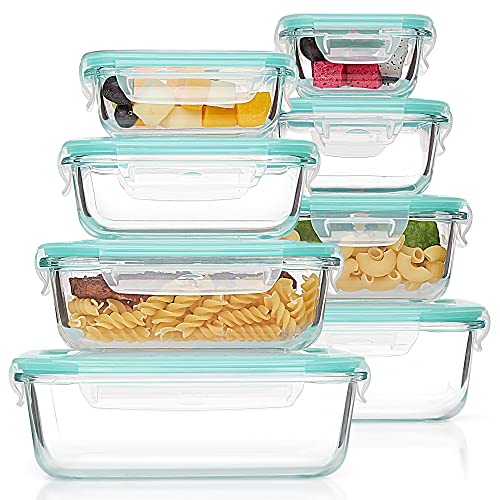 Vtopmart 8er Glasbehälter Mit Deckel, Glass Frischhaltedosen Mit Deckel, Meal Prep Boxen für Lebensmittel, Mikrowellen, BPA-Freie (Green) von Vtopmart