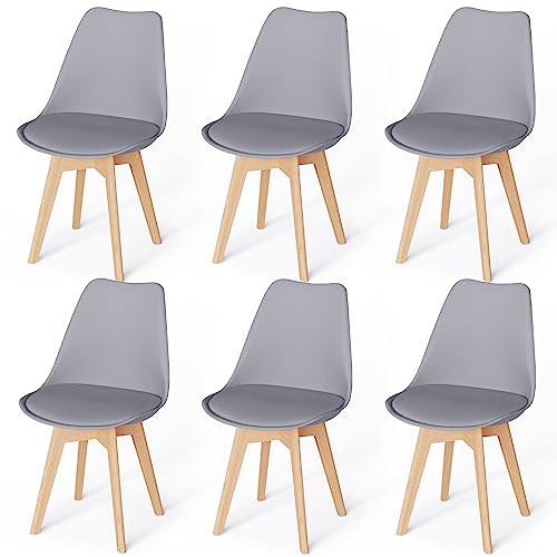 WAFTING 6er Set Esszimmerstühle Gepolsterter Stuhl mit Buchenholz-Beinen und Weich Gepolsterte Chair für Esszimmer Wohnzimmer Schlafzimmer Küche Besprechungsraum, (Gepolstert Grau) von WAFTING