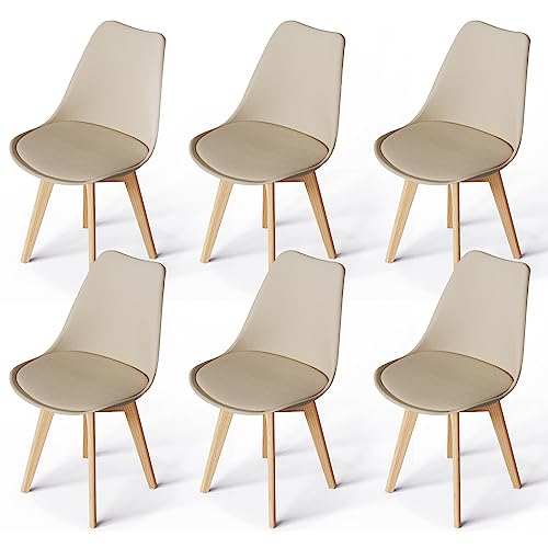 WAFTING 6er Set Esszimmerstühle Gepolsterter Stuhl mit Buchenholz-Beinen und Weich Gepolsterte Chair für Esszimmer Wohnzimmer Schlafzimmer Küche Besprechungsraum, (gepolstert Khaki) von WAFTING