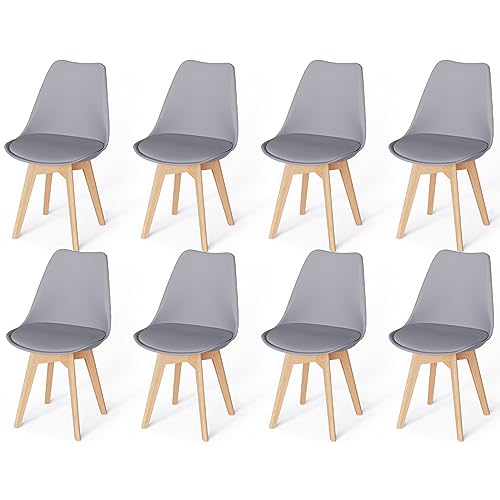 WAFTING 8er Set Esszimmerstühle Gepolsterter Stuhl mit Buchenholz-Beinen und Weich Gepolsterte Chair für Esszimmer Wohnzimmer Schlafzimmer Küche Besprechungsraum, (Gepolstert Grau) von WAFTING