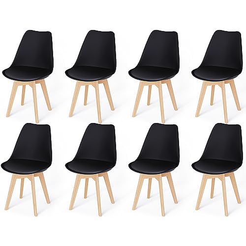 WAFTING 8er Set Esszimmerstühle Gepolsterter Stuhl mit Buchenholz-Beinen und Weich Gepolsterte Chair für Esszimmer Wohnzimmer Schlafzimmer Küche Besprechungsraum, (Gepolstert Schwarz) von WAFTING