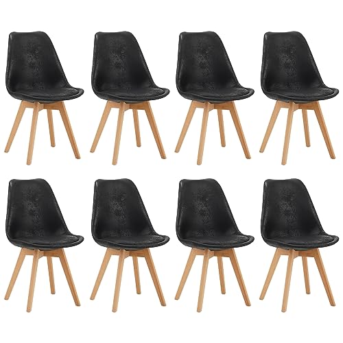 WAFTING 8er Set Esszimmerstühle mit Massivholz Buche Bein, Gummifüße und Gepolsterter Eleganter Küchenstuhl für Wohnzimmer, Esszimmer, Küchen, Schlafzimmer, Schwarz von WAFTING