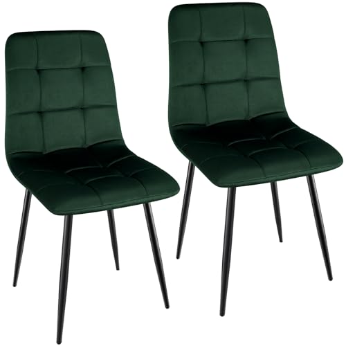WAFTING Esszimmerstühle 2er Set, gepolsterter Stuhl mit hoher Rückenlehne und holländischem Samtdesign, Esstischstühle mit Metallfuß, für Esszimmer, Wohnzimmer und Empfangsraum, Dunkelgrün von WAFTING