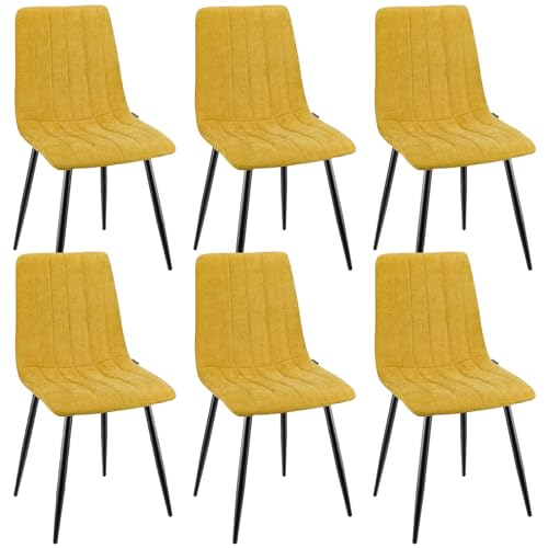 WAFTING Esszimmerstühle 6er Set, Gepolsterter Stuhl mit Hoher Rückenlehne, Esstischstühle mit Metallfuß, für Esszimmer, Wohnzimmer, Küche, Schlafzimmer und Empfangsraum, Gelb von WAFTING