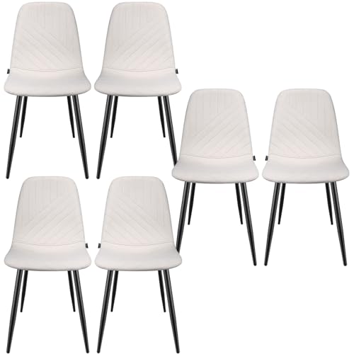 WAFTING Esszimmerstühle 6er Set, Stühle mit Leinen-Diagonalstreifen-Design und Metallgestell, Geeignet für Esszimmer, Wohnzimmer, Küchen, Schlafzimmer und Empfangsräume, Beige von WAFTING